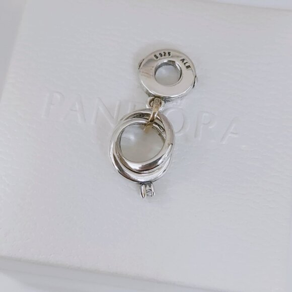 Pandora Two-tone Wedding Rings Dangle Charm Pendant S925 Silver with box - Picture 2 of 6